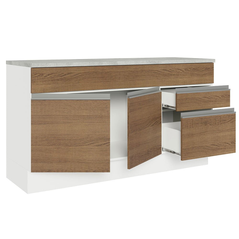 Mueble Inferior de Cocina Glamy Blanco y Marron 150x84cm con Mesón de Madera y sin Estufa con 2 Cajones - MUEBLES INFERIORES DE COCINA | Bylmo