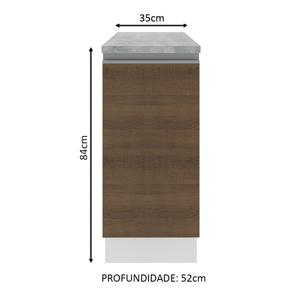 Mueble Inferior de Cocina Glamy Blanco y Marron 35x84cm con Mesón de Madera y sin Estufa con 2 Entrepaños - MUEBLES INFERIORES DE COCINA | Bylmo