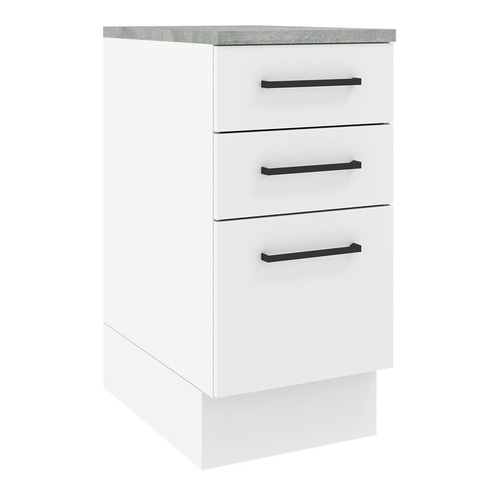 Mueble Inferior de Cocina Agata Blanco 40x84cm con Mesón de Madera y sin Estufa con 3 Cajones - MUEBLES INFERIORES DE COCINA | Bylmo