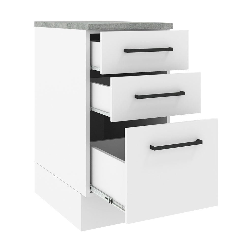 Mueble Inferior de Cocina Agata Blanco 40x84cm con Mesón de Madera y sin Estufa con 3 Cajones - MUEBLES INFERIORES DE COCINA | Bylmo