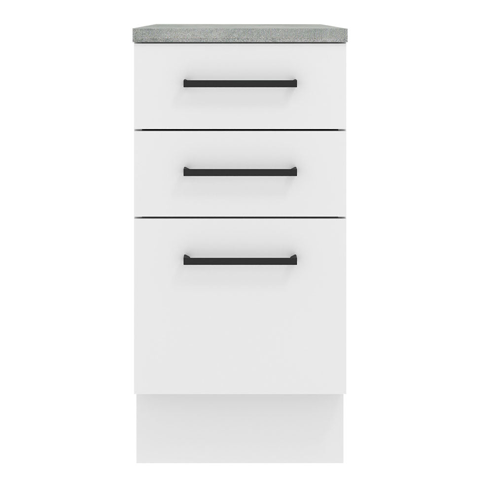 Mueble Inferior de Cocina Agata Blanco 40x84cm con Mesón de Madera y sin Estufa con 3 Cajones - MUEBLES INFERIORES DE COCINA | Bylmo