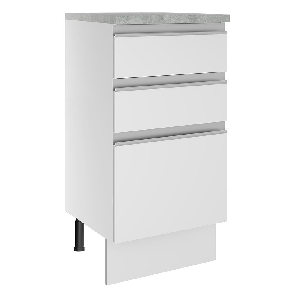 Mueble Inferior de Cocina Glamy Blanco 40x84cm con Mesón de Madera y sin Estufa con 3 Cajones - MUEBLES INFERIORES DE COCINA | Bylmo