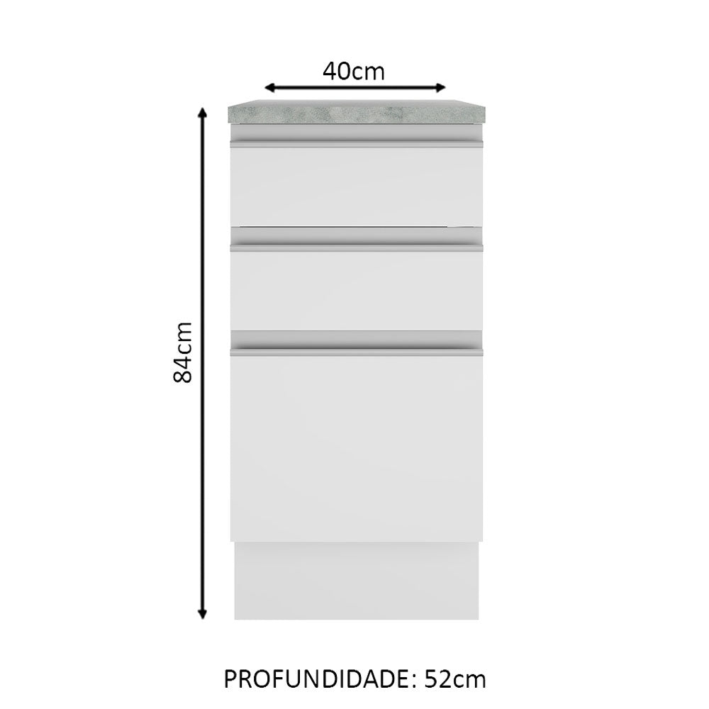 Mueble Inferior de Cocina Glamy Blanco 40x84cm con Mesón de Madera y sin Estufa con 3 Cajones - MUEBLES INFERIORES DE COCINA | Bylmo
