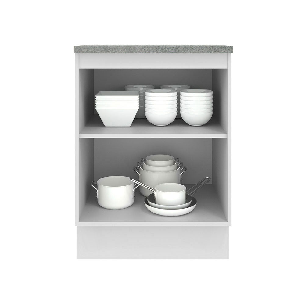 Mueble Inferior de Cocina Agata Blanco 60x84cm con Mesón de Madera y sin Estufa con 2 Entrepaños - MUEBLES INFERIORES DE COCINA | Bylmo