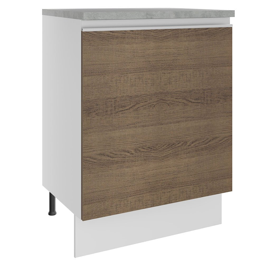 Mueble Inferior de Cocina Glamy Blanco y Marron 60x84cm con Mesón de Madera y sin Estufa con 2 Entrepaños - MUEBLES INFERIORES DE COCINA | Bylmo