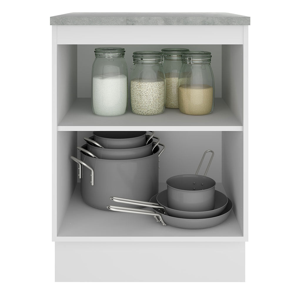 Mueble Inferior de Cocina Glamy Blanco y Marron 60x84cm con Mesón de Madera y sin Estufa con 2 Entrepaños - MUEBLES INFERIORES DE COCINA | Bylmo