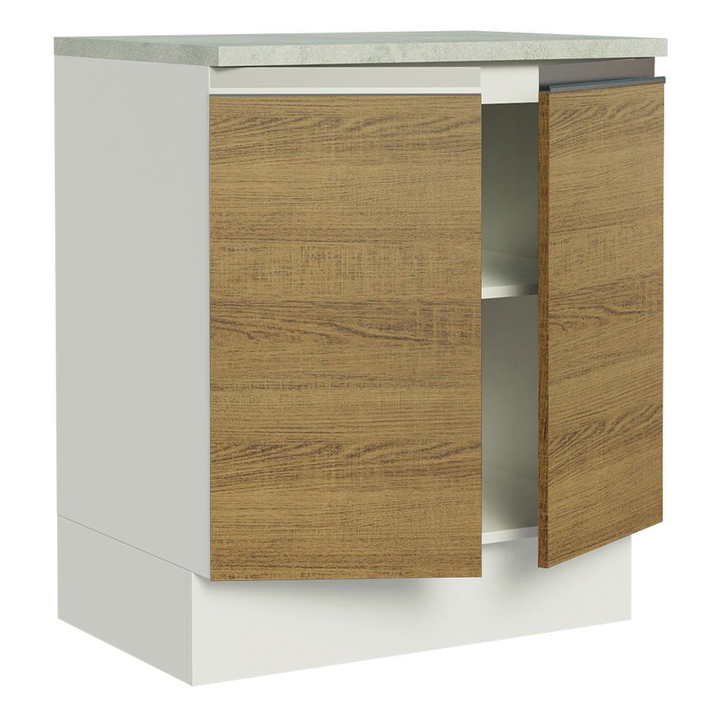 Mueble Inferior de Cocina Glamy Blanco 70x84cm con Mesón de Madera y sin Estufa con 2 Entrepaños - MUEBLES INFERIORES DE COCINA | Bylmo