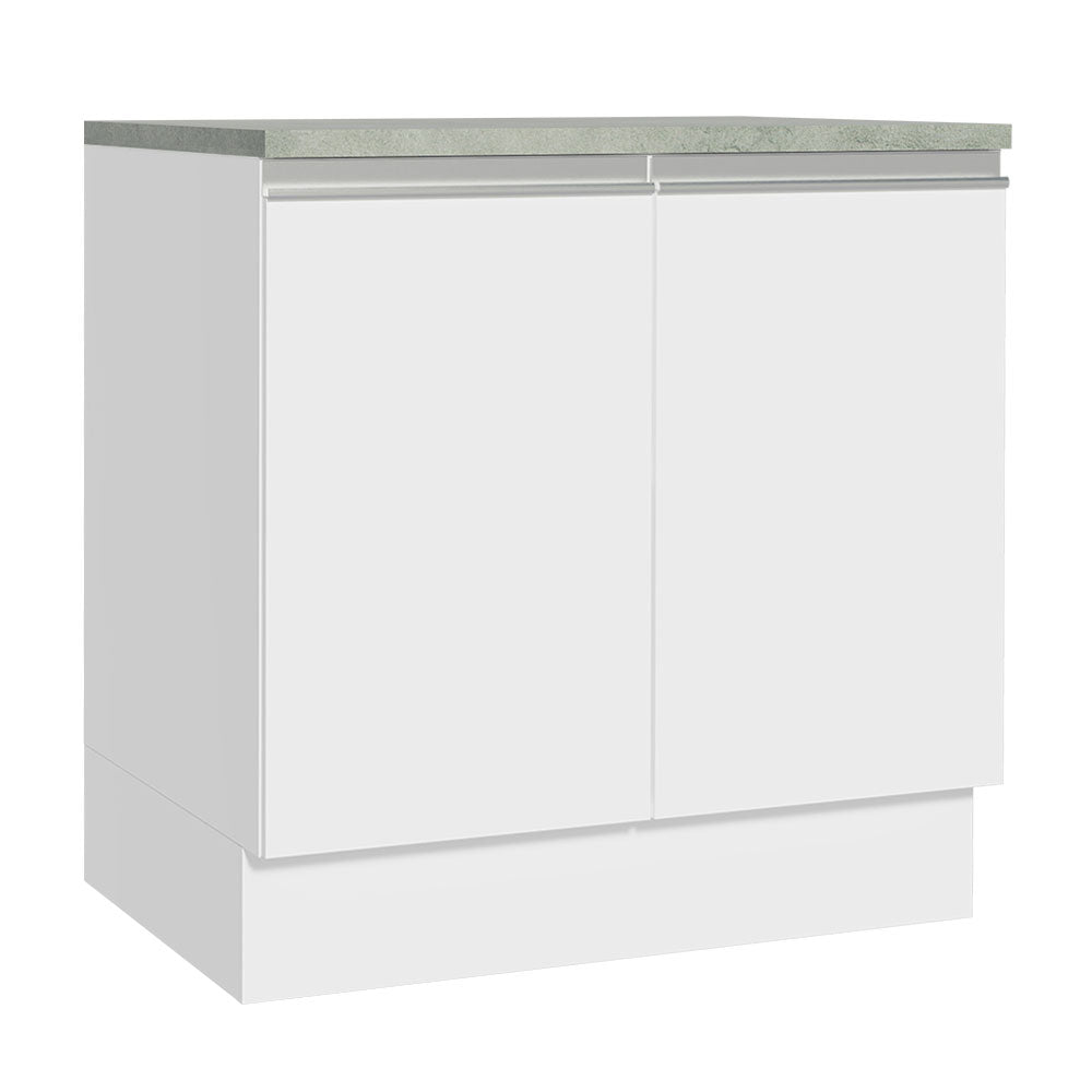 Mueble Inferior de Cocina Glamy Blanco 80x84cm con Mesón de Madera y sin Estufa con 2 Entrepaños - MUEBLES INFERIORES DE COCINA | Bylmo