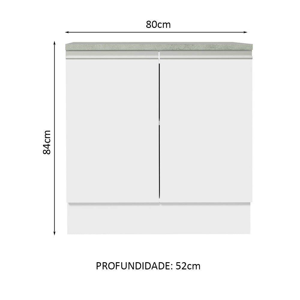 Mueble Inferior de Cocina Glamy Blanco 80x84cm con Mesón de Madera y sin Estufa con 2 Entrepaños - MUEBLES INFERIORES DE COCINA | Bylmo