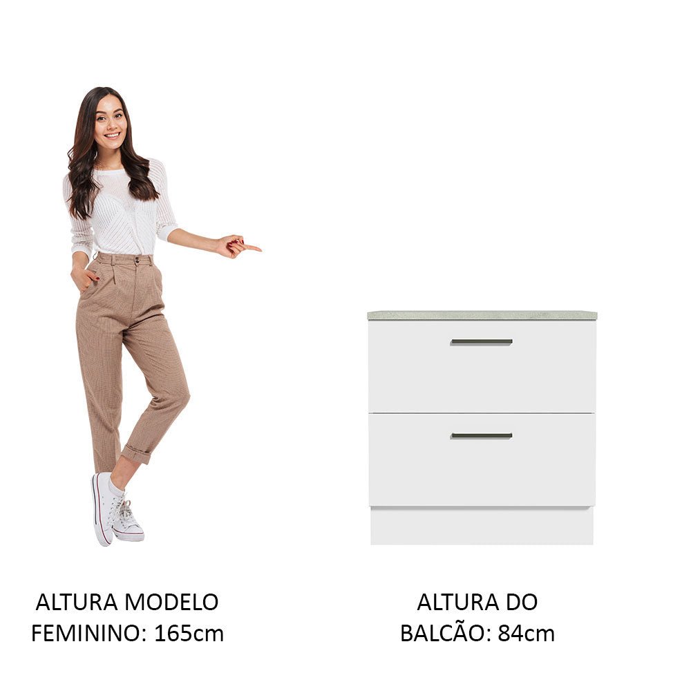 Mueble Inferior de Cocina Agata Blanco 80x84cm con Mesón de Madera y sin Estufa con 2 Cajones - MUEBLES INFERIORES DE COCINA | Bylmo