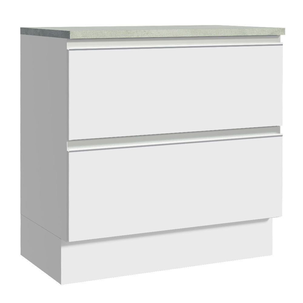 Mueble Inferior de Cocina Glamy Blanco 80x84cm con Mesón de Madera y sin Estufa con 2 Cajones - MUEBLES INFERIORES DE COCINA | Bylmo