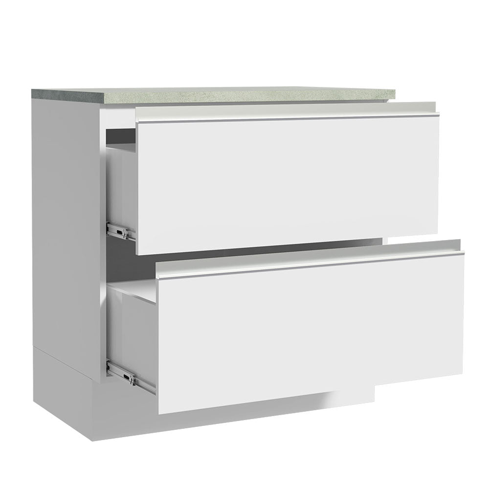 Mueble Inferior de Cocina Glamy Blanco 80x84cm con Mesón de Madera y sin Estufa con 2 Cajones - MUEBLES INFERIORES DE COCINA | Bylmo
