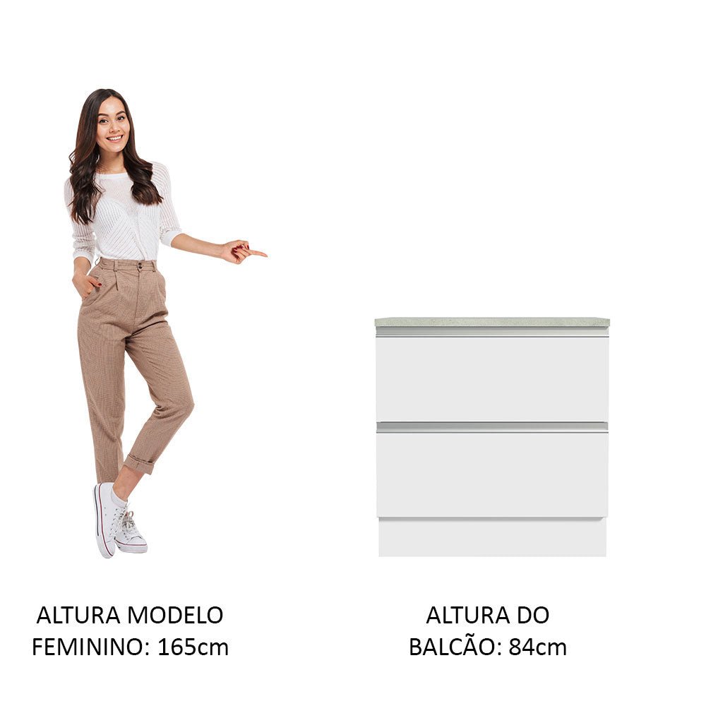 Mueble Inferior de Cocina Glamy Blanco 80x84cm con Mesón de Madera y sin Estufa con 2 Cajones - MUEBLES INFERIORES DE COCINA | Bylmo