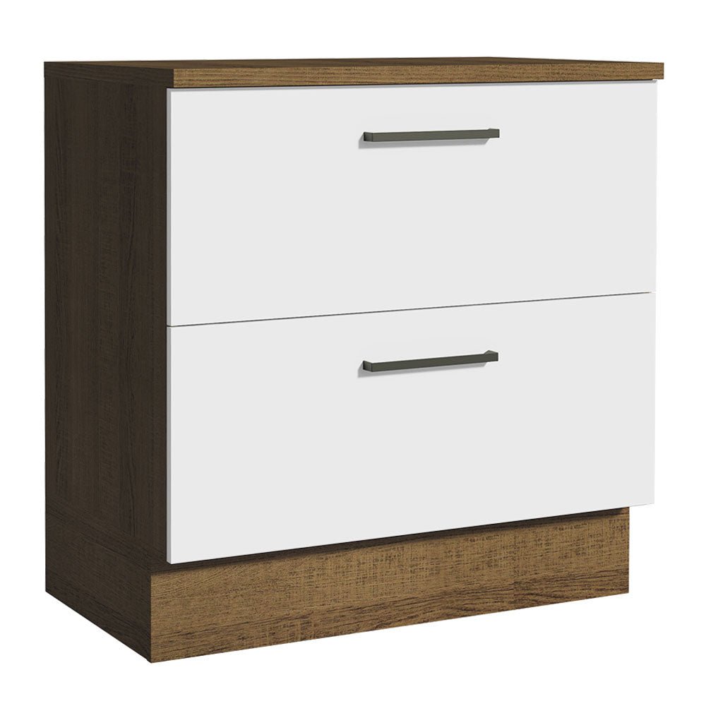 Mueble Inferior de Cocina Agata Marron y Blanco 80x84cm con Mesón de Madera y sin Estufa con 2 Cajones - MUEBLES INFERIORES DE COCINA | Bylmo