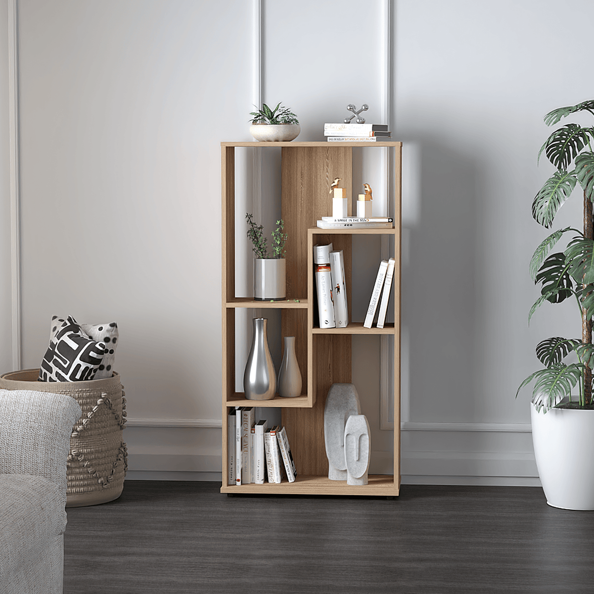 Biblioteca con Forma Irregular Amaretto 60x120cm con Cinco Entrepaños - BIBLIOTECAS Y ESTANTERIAS | Bylmo