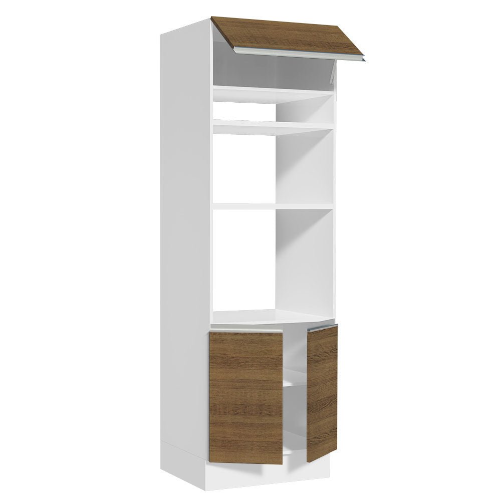 Módulo Para Microondas Glamy Blanco y Marron 70x225cm con Tres Puertas - ALACENAS Y MUEBLES MICROONDAS | Bylmo