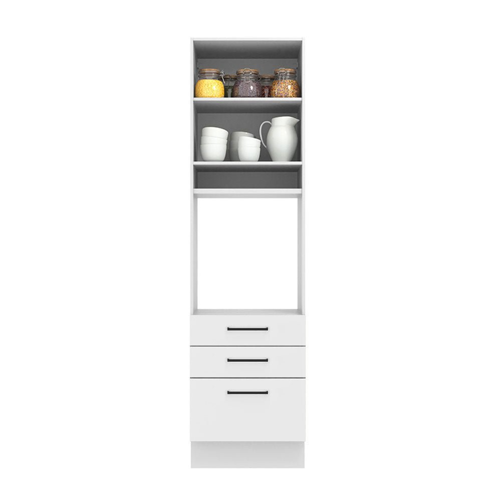 Mueble Microondas Agata Blanco 60x225cm con Tres Cajones y con Patas - ALACENAS Y MUEBLES MICROONDAS | Bylmo