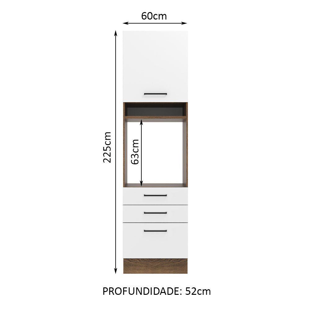 Mueble Microondas Agata Marron y Blanco 60x225cm con Tres Cajones y con Patas - ALACENAS Y MUEBLES MICROONDAS | Bylmo