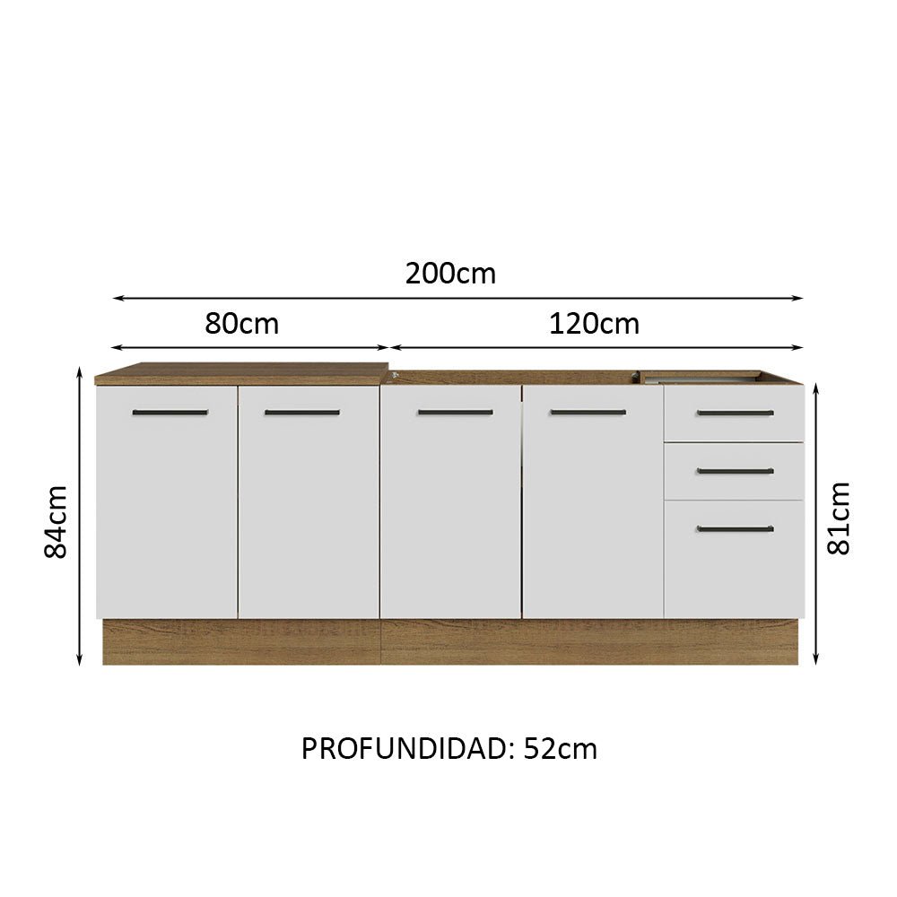Set X 2 Muebles Inferiores de Cocina Agata Marron y Blanco 200x84cm sin Mesón sin Estufa y con Tres Cajones - MUEBLES INFERIORES DE COCINA | Bylmo