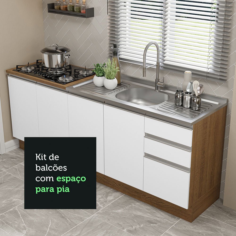 Set X 2 Muebles Inferiores de Cocina Glamy Marron y Blanco 200x84cm sin Mesón sin Estufa y con Tres Cajones - MUEBLES INFERIORES DE COCINA | Bylmo