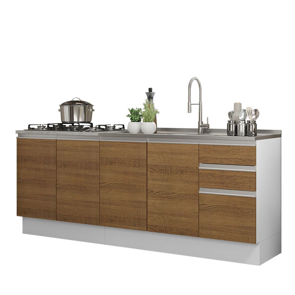 Set X 2 Muebles Inferiores de Cocina Glamy Blanco y Marron 200x84cm sin Mesón sin Estufa y con Tres Cajones - MUEBLES INFERIORES DE COCINA | Bylmo