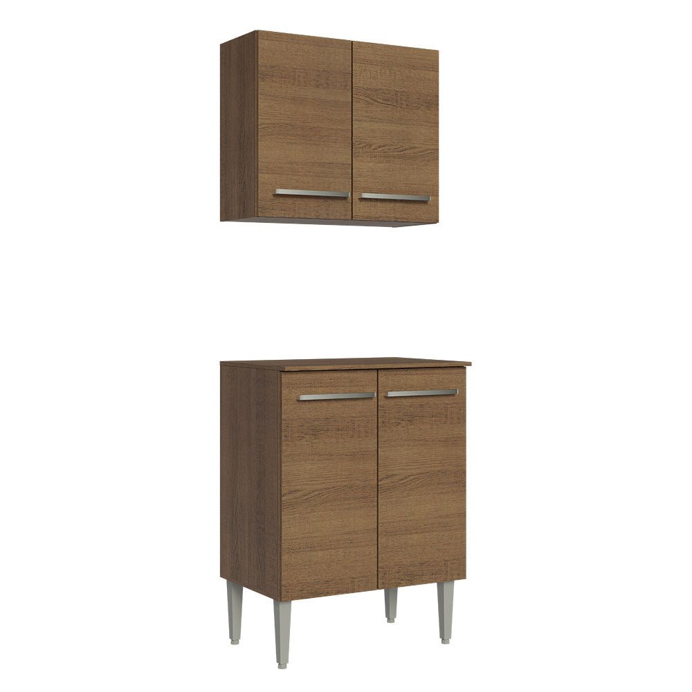 Cocina Emily Marron 64x186cm con Mesón de Madera y sin Estufa - COCINAS | Bylmo