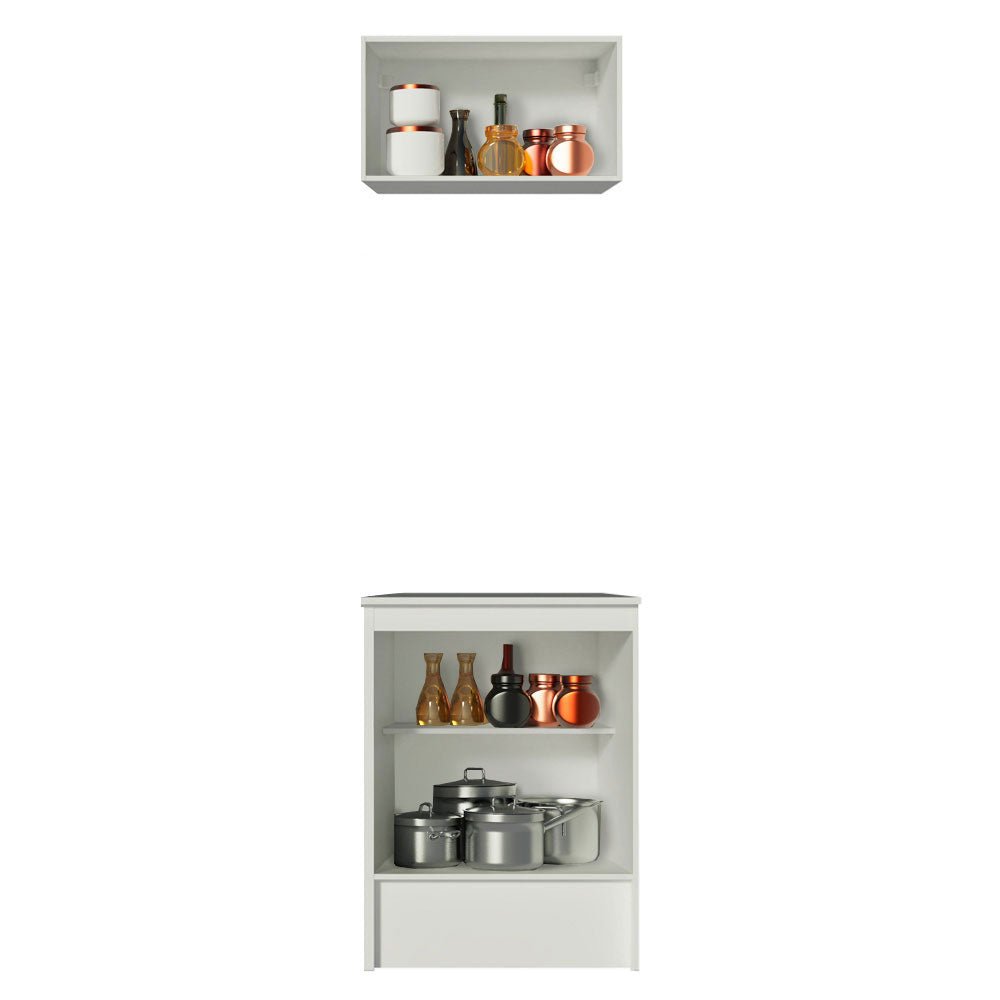 Cocina Topazio Blanco 60x210cm con Mesón de Madera y sin Estufa - COCINAS | Bylmo