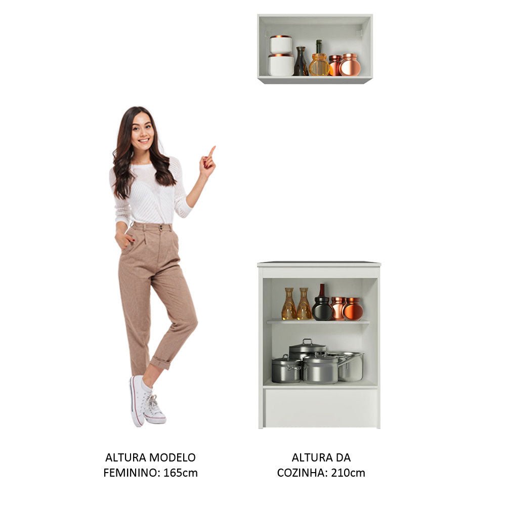 Cocina Topazio Blanco y Marron 60x210cm con Mesón de Madera y sin Estufa - COCINAS | Bylmo