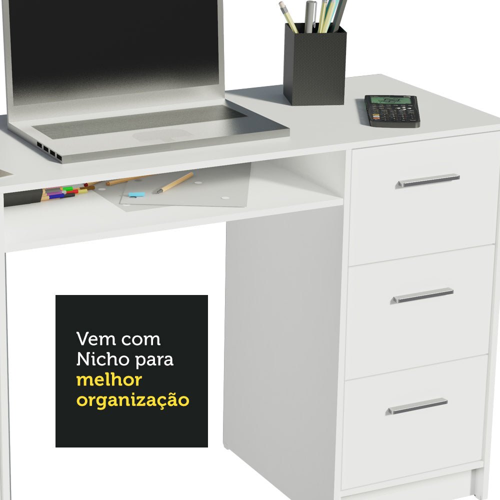 Combo Escritorio y Biblioteca Alaska Blanco 207x102cm con Tres Cajones y con Archivador - ESCRITORIOS | Bylmo