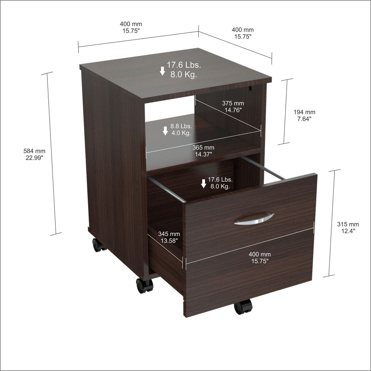 Archivador Wengue 40x58cm Tamaño Oficio con Ruedas y Un Cajón - ARCHIVADORES | Bylmo