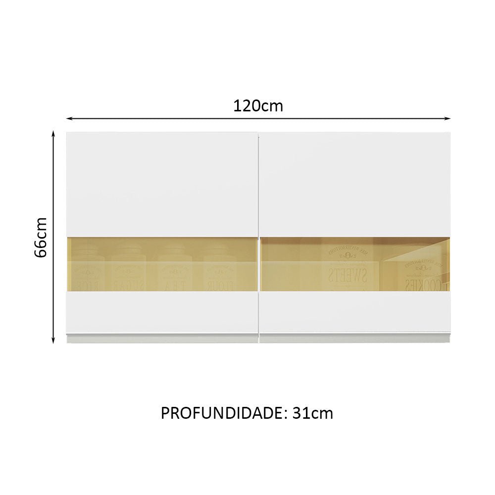Gabinete de Cocina Glamy Blanco 120x66cm Flotante con Dos Puertas y Vidrios Reflectantes - ALACENAS Y MUEBLES MICROONDAS | Bylmo