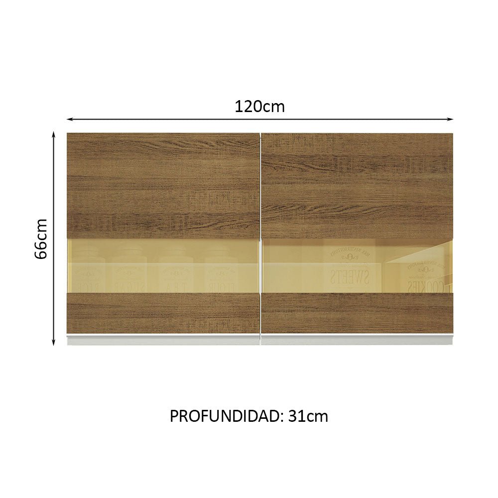Gabinete de Cocina Glamy Blanco y Marron 120x66cm Flotante con Dos Puertas y Vidrios Reflectantes - ALACENAS Y MUEBLES MICROONDAS | Bylmo