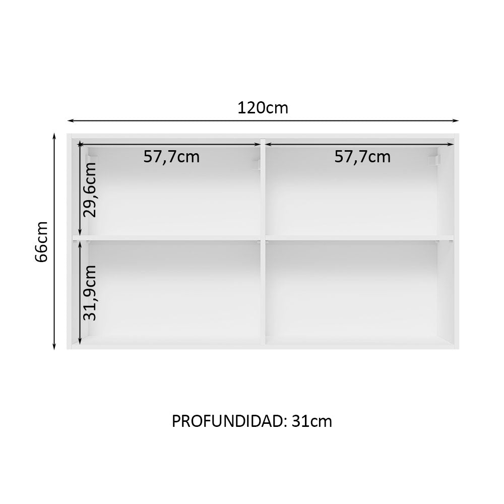 Gabinete de Cocina Glamy Blanco y Marron 120x66cm Flotante con Dos Puertas y Vidrios Reflectantes - ALACENAS Y MUEBLES MICROONDAS | Bylmo