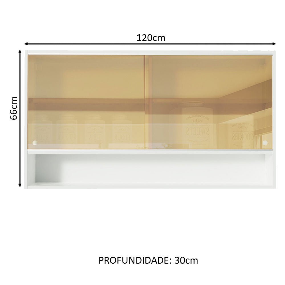 Gabinete de Cocina Glamy Blanco 120x66cm Flotante con Dos Puertas y Vidrios - ALACENAS Y MUEBLES MICROONDAS | Bylmo