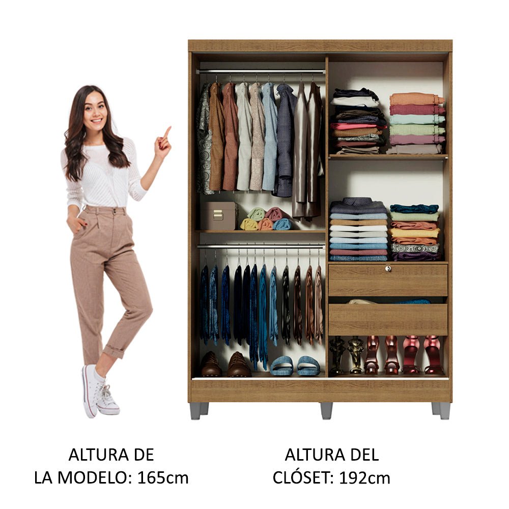 Closet Luke Marron 120x192cm con Espejo con Dos Cajones y con Tres Entrepaños - CLOSETS | Bylmo