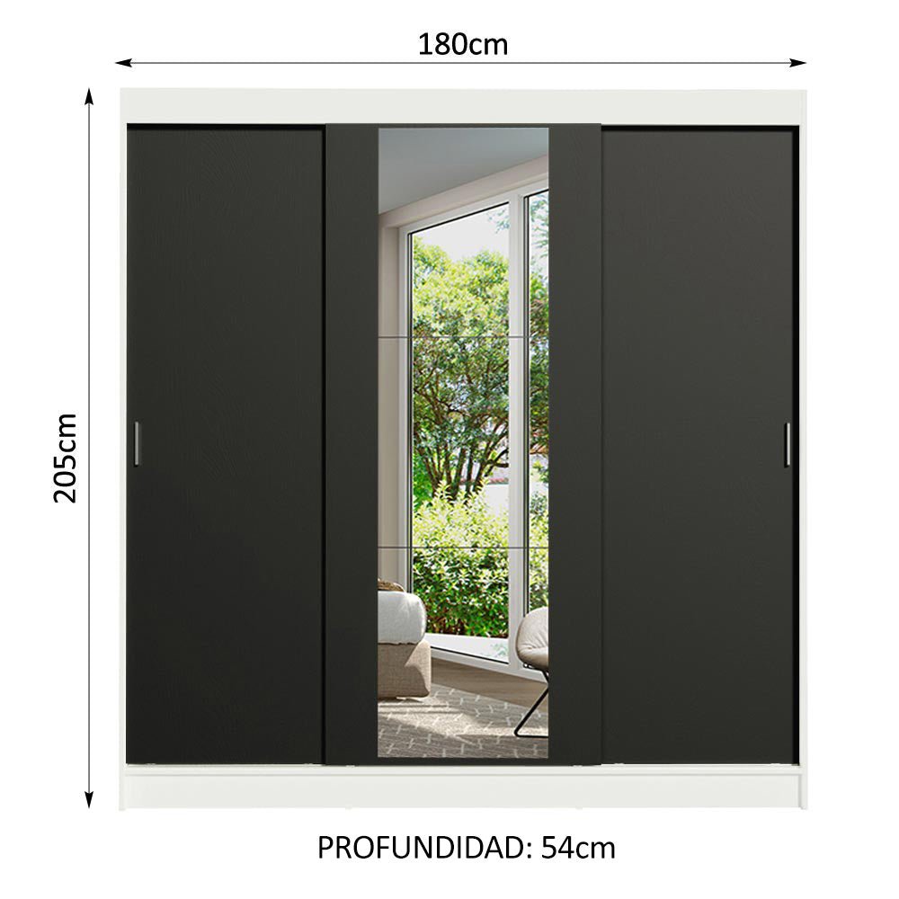 Closet Reno Blanco y Negro 180x205cm con Un Espejo con Cuatro Cajones y con Seis Entrepaños - CLOSETS | Bylmo