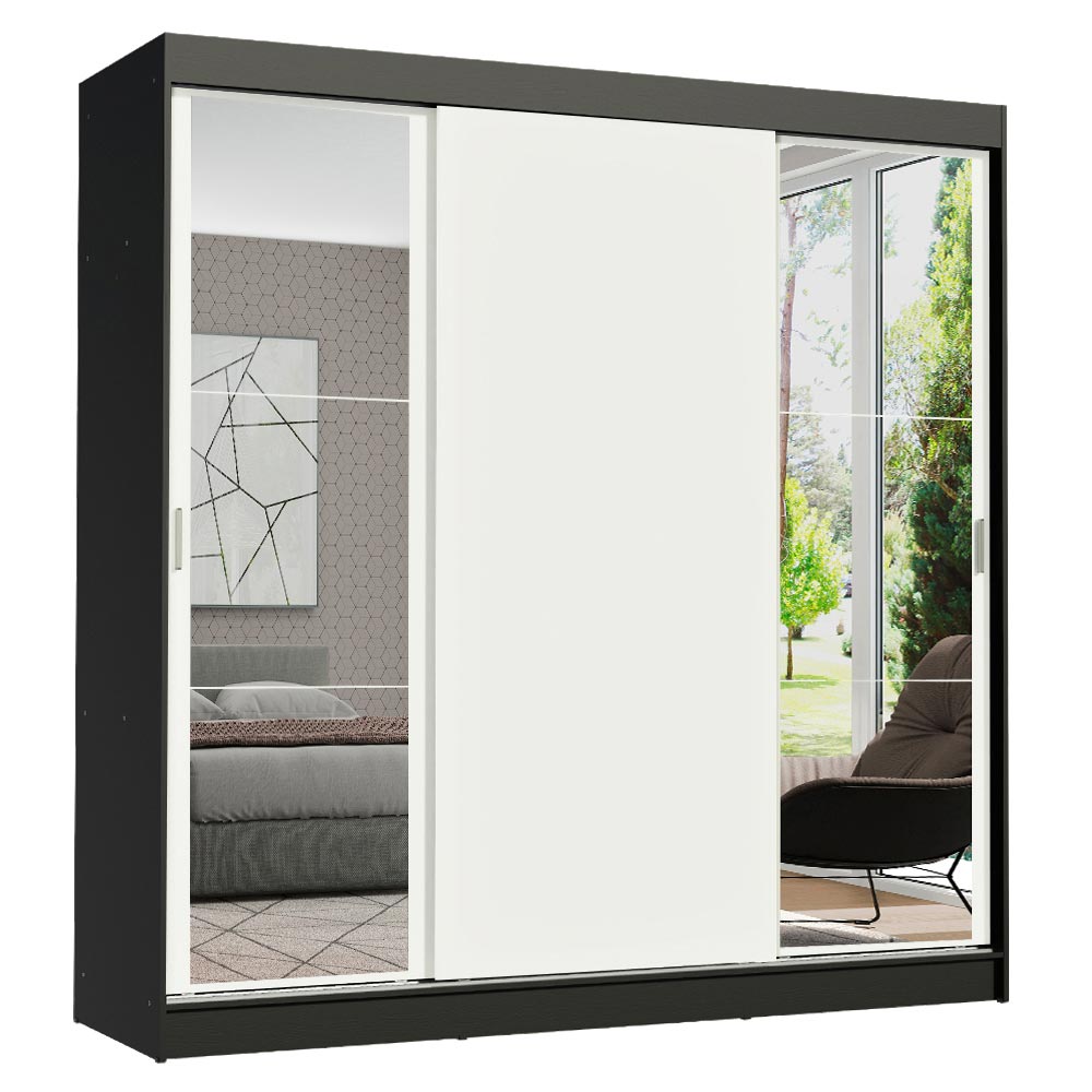 Closet Reno Negro y Blanco 180x205cm con Dos Espejos con Cuatro Cajones y con Seis Entrepaños - CLOSETS | Bylmo