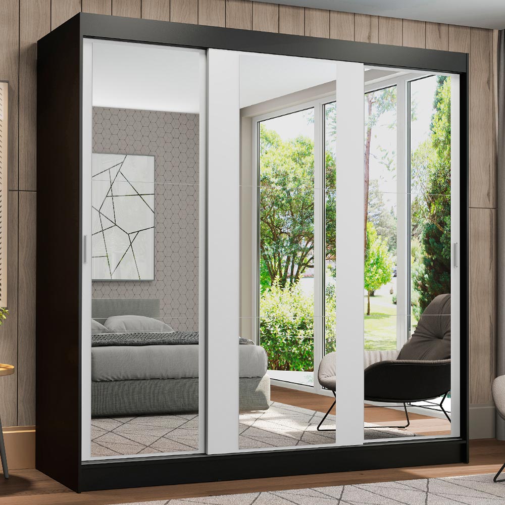 Closet Reno Negro y Blanco 180x205cm con Espejo con Cuatro Cajones y con Seis Entrepaños - CLOSETS | Bylmo