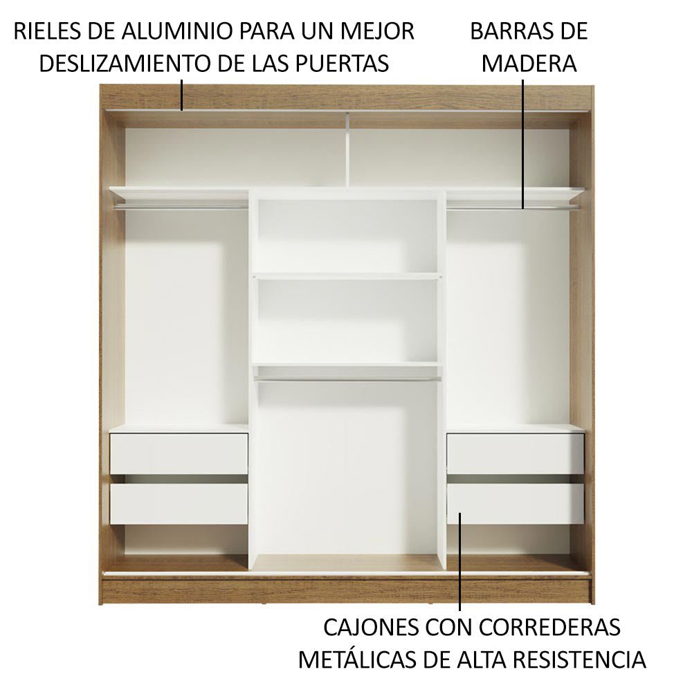Closet Reno Marron y Negro 180x205cm con Un Espejo con Cuatro Cajones y con Seis Entrepaños - CLOSETS | Bylmo