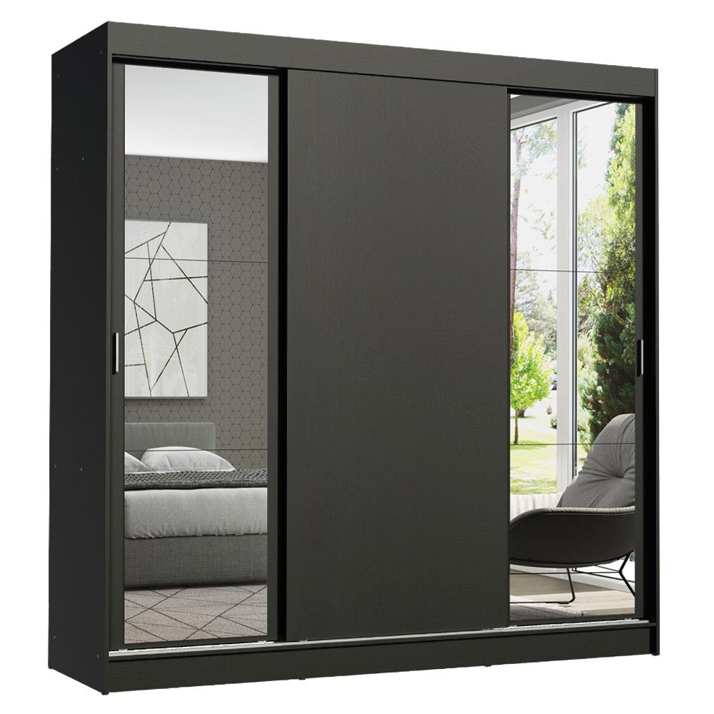 Closet Reno Negro 180x205cm con Dos Espejos con Cuatro Cajones y con Seis Entrepaños - CLOSETS | Bylmo