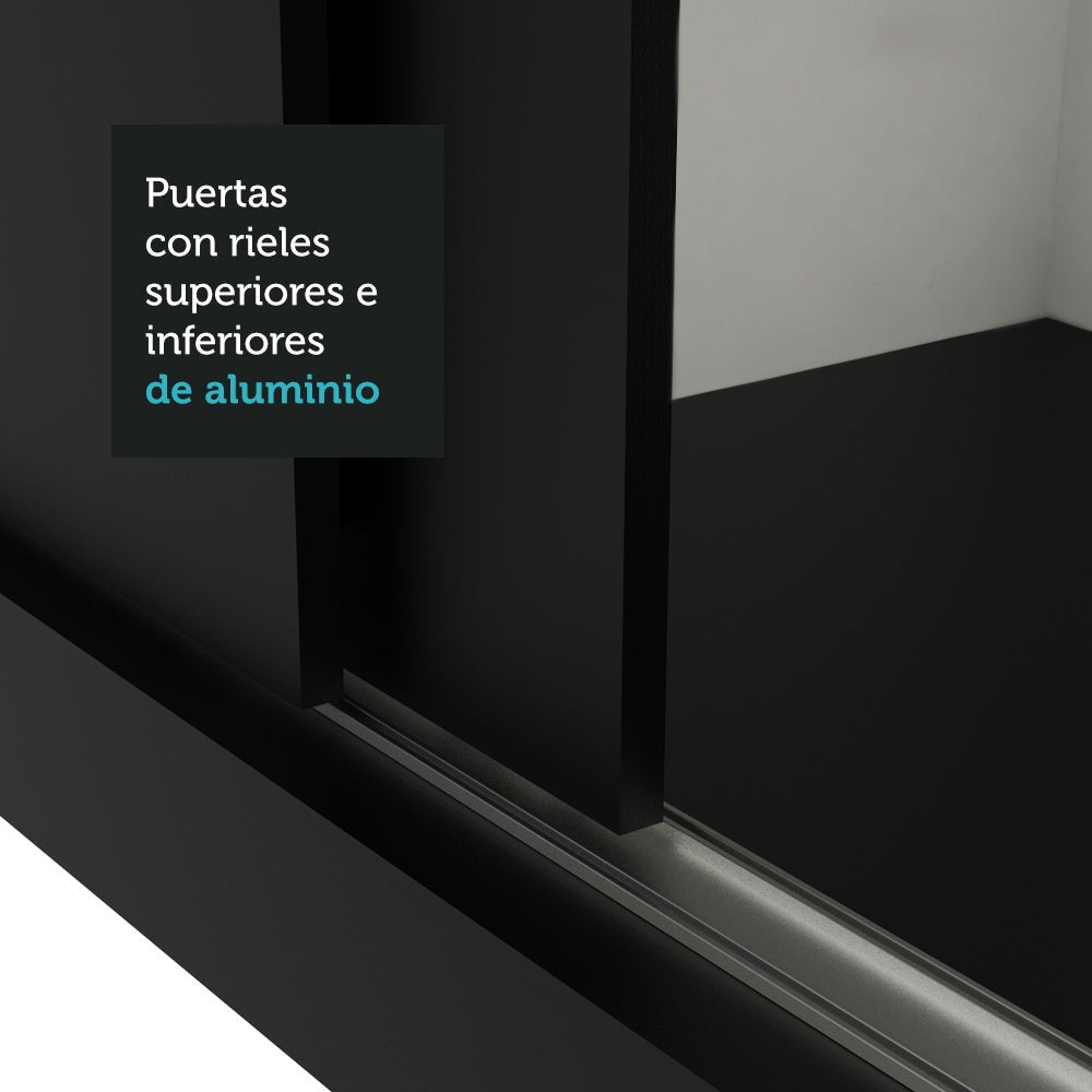Closet Reno Negro 180x205cm con Espejo con Cuatro Cajones y con Seis Entrepaños - CLOSETS | Bylmo