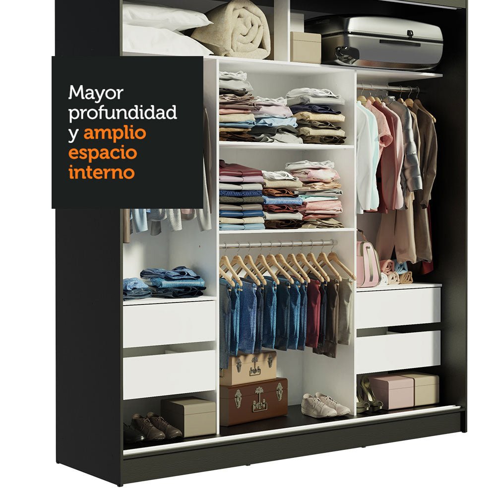 Closet Reno Negro y Marron 180x205cm con Cuatro Cajones y con Seis Entrepaños - CLOSETS | Bylmo