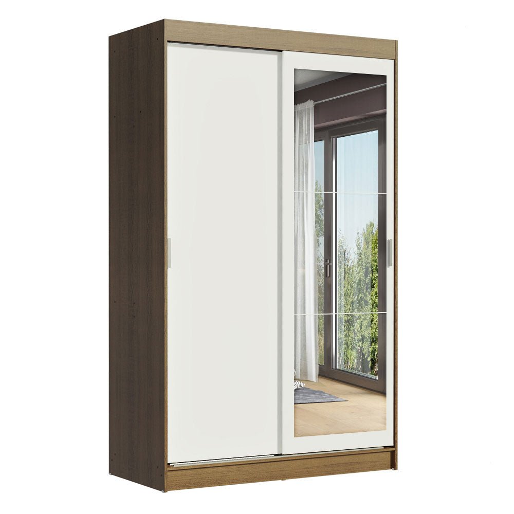Closet Tokio Marron y Blanco 109x218cm con Espejo con Dos Cajones y con Cinco Entrepaños - CLOSETS | Bylmo