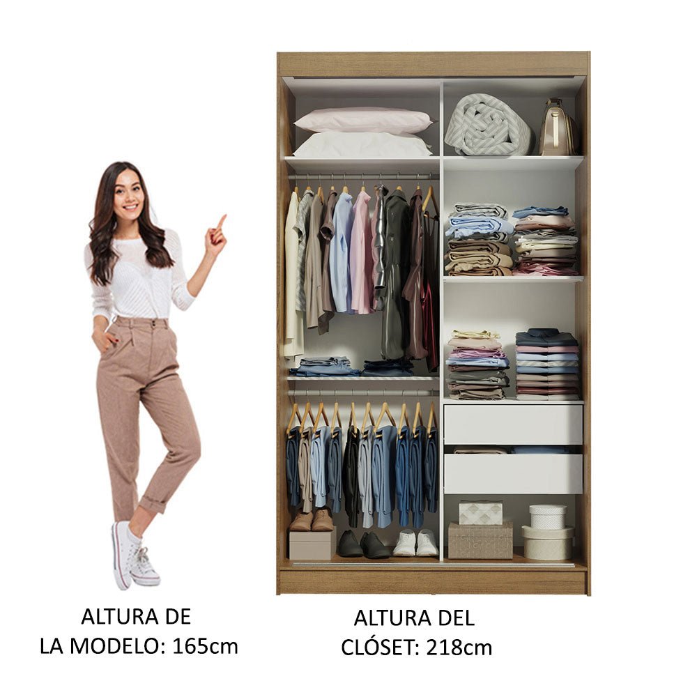 Closet Tokio Marron y Blanco 109x218cm con Espejo con Dos Cajones y con Cinco Entrepaños - CLOSETS | Bylmo