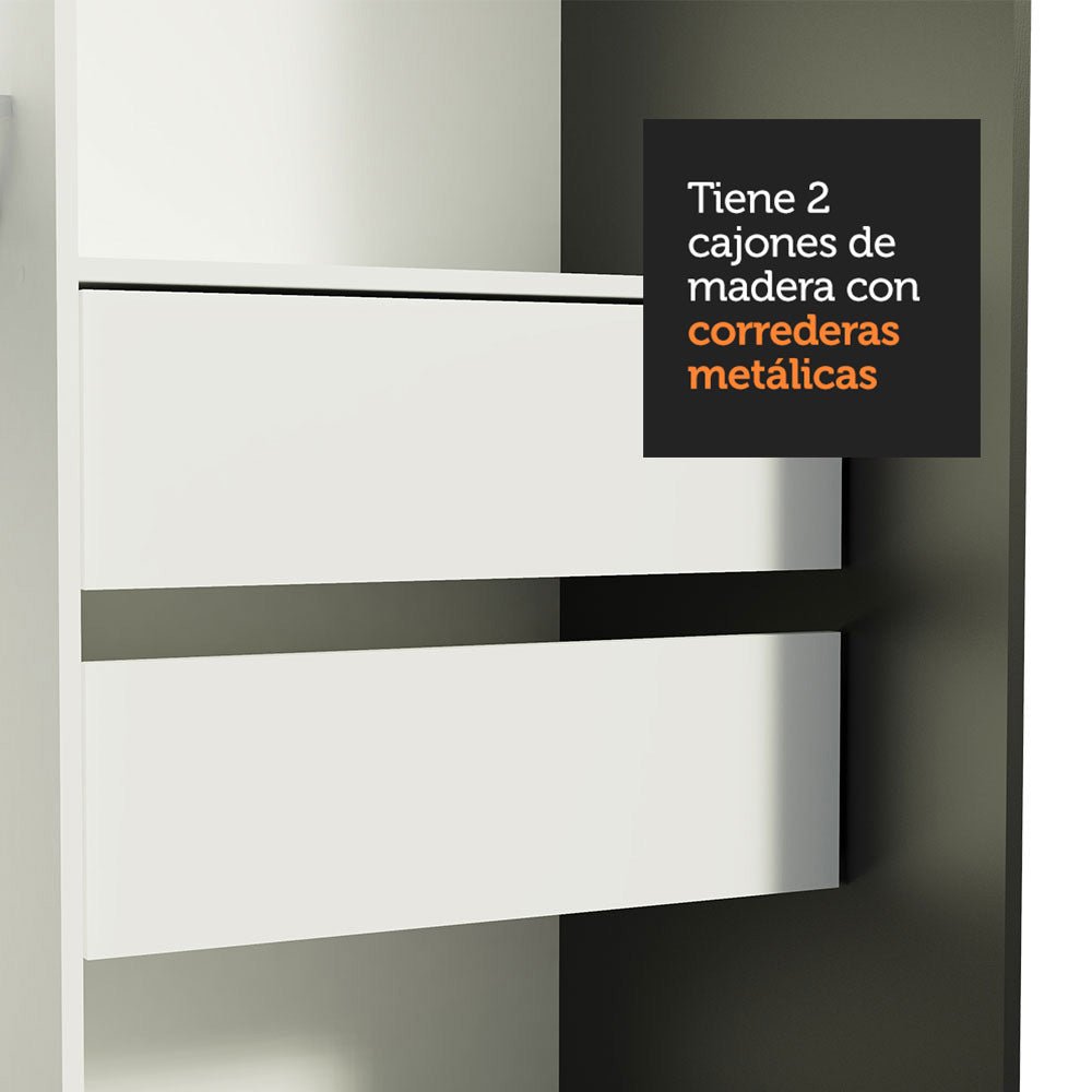 Closet Tokio Negro y Blanco 109x218cm con Espejo con Dos Cajones y con Cinco Entrepaños - CLOSETS | Bylmo