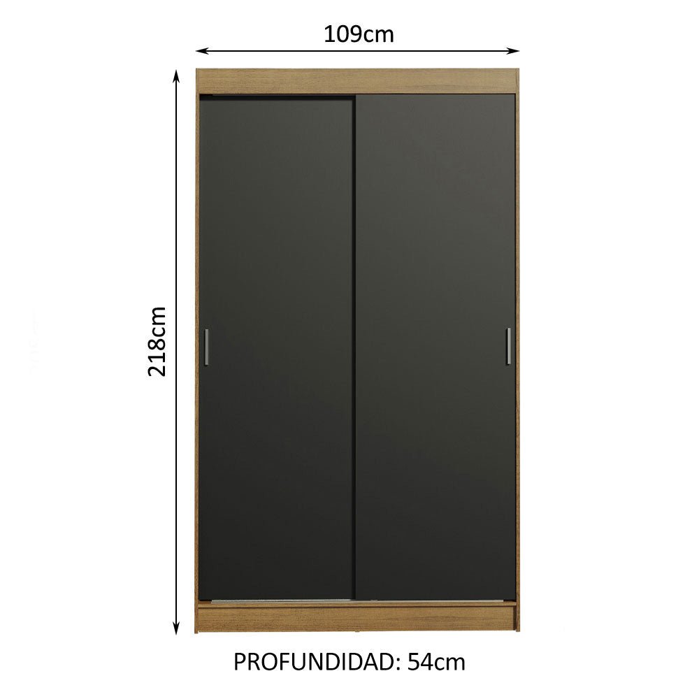Closet Tokio Marron y Negro 109x218cm con Dos Cajones y con Cinco Entrepaños - CLOSETS | Bylmo