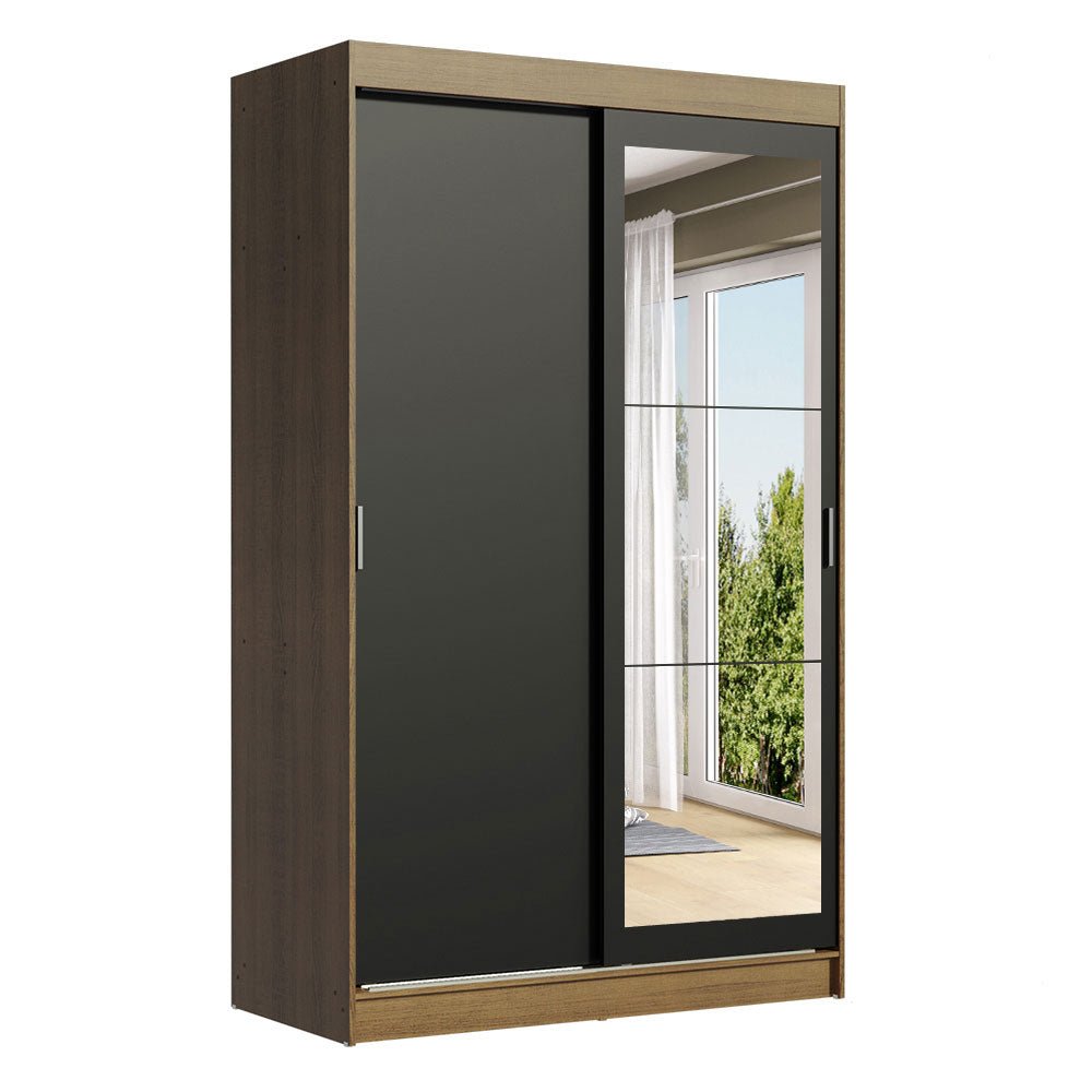 Closet Tokio Marron y Negro 109x218cm con Espejo con Dos Cajones y con Cinco Entrepaños - CLOSETS | Bylmo