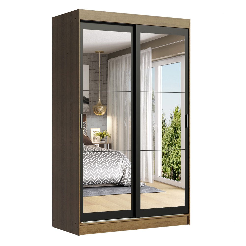 Closet Tokio Marron y Negro 109x218cm con Un Espejo con Dos Cajones y con Cinco Entrepaños - CLOSETS | Bylmo