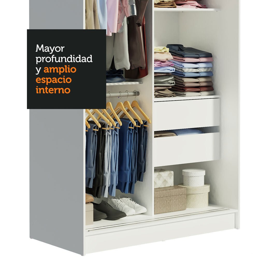 Closet Tokio Blanco y Marron 109x218cm con Espejo con Dos Cajones y con Cinco Entrepaños - CLOSETS | Bylmo
