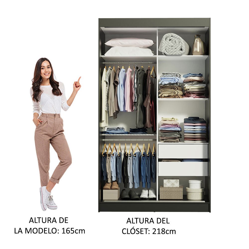 Closet Tokio Negro y Marrón 109x218cm con Dos Cajones y con Cinco Entrepaños - CLOSETS | Bylmo